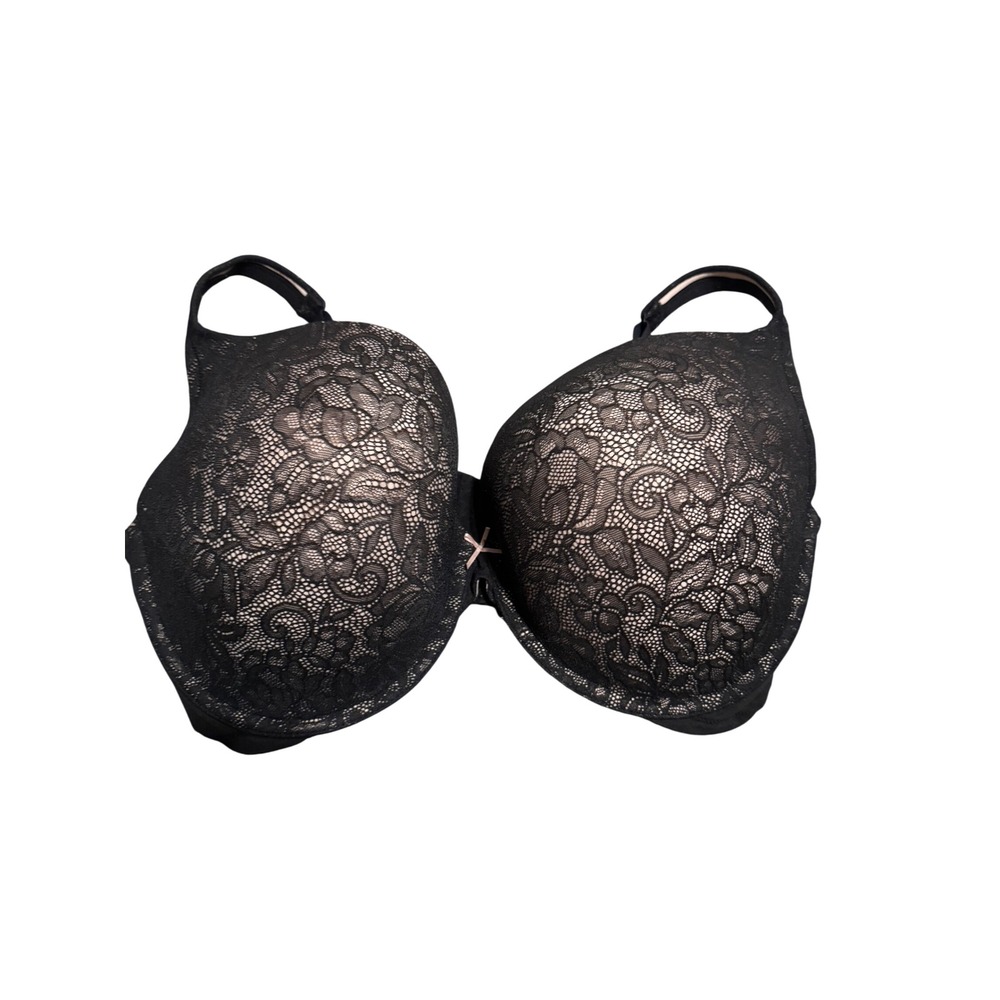 Cacique Boost Plunge Floral Lace Underwire Bra Black Nude 42G Lane Bryant